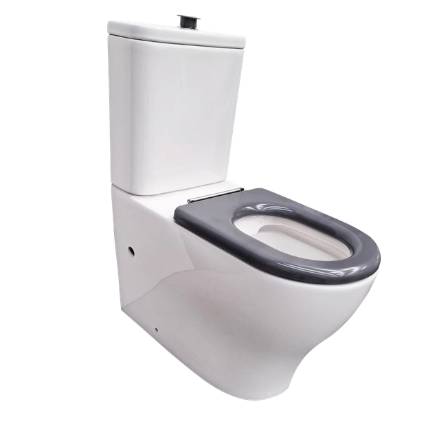 Newtech Accessible Toilet Suite with Grey Toilet Seat (No Lid) and Grey Raised Flush Button (includes Standard S-Connector)