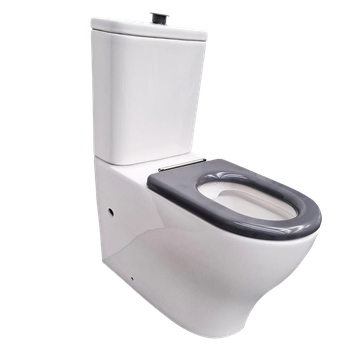 Newtech Accessible Toilet Suite with Grey Toilet Seat (No Lid) and Grey Raised Flush Button (includes Standard S-Connector)