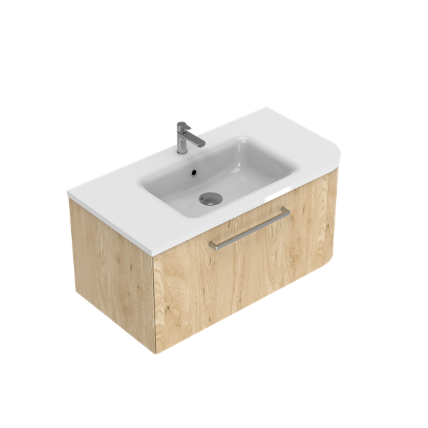 Angolo Left Corner with Right Hand Curve Single Tier Wall Hung Vanity