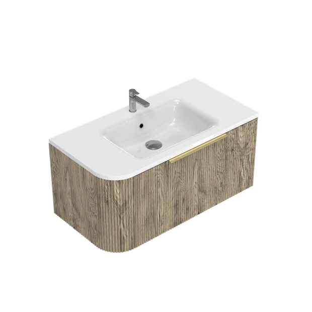 Norah Left Corner with Right Hand Curve Single Tier Wall Hung Vanity